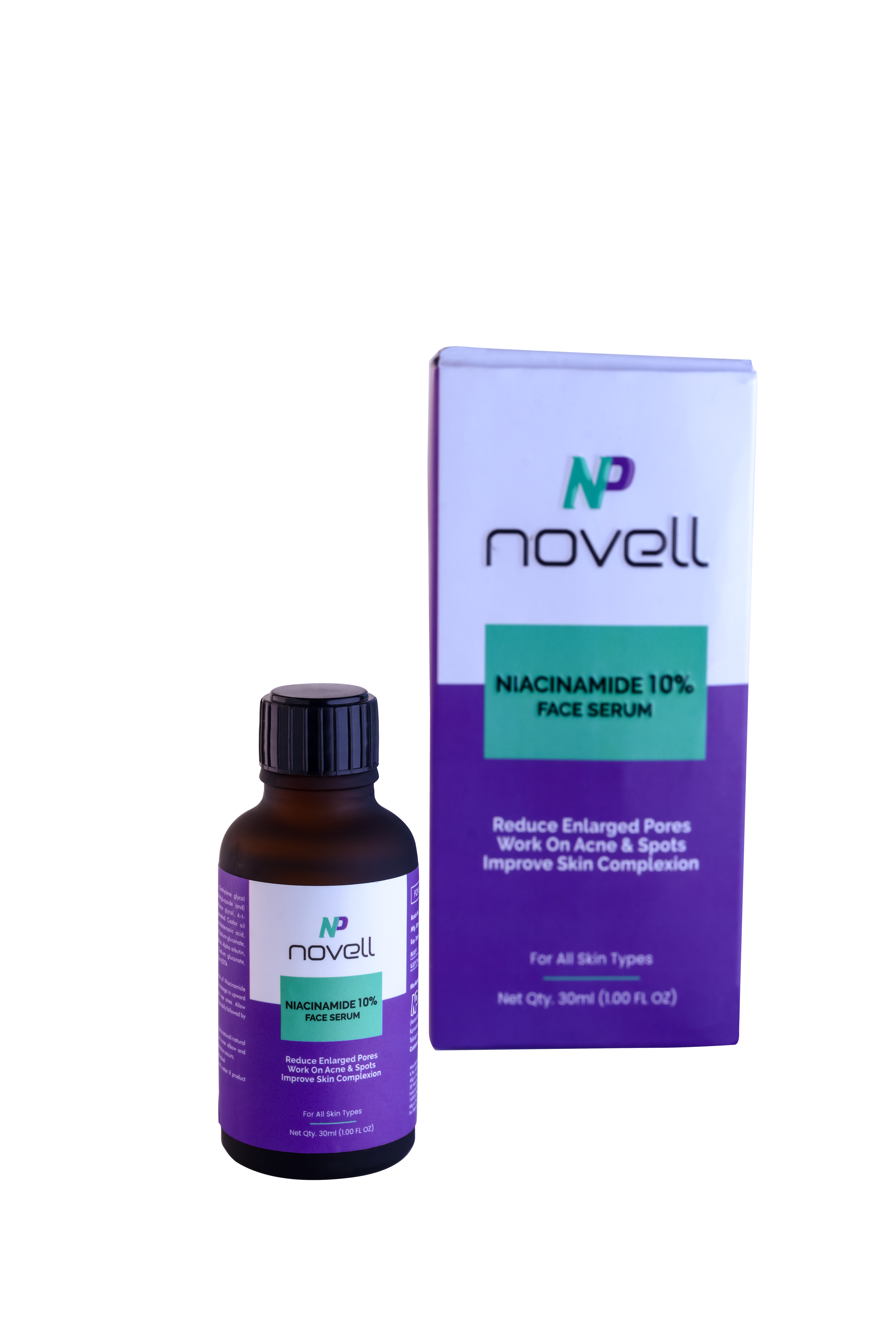 Niacinamide 10% Face Serum with outer box packaging – 30ml Novell